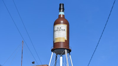 The Old Forester Water tower sits atop the Brown Forman distillery in Louisville, Ky., Monday, Feb. 3, 2025.