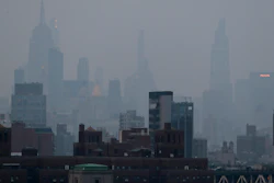 A thick haze hangs over Manhattan in New York on July 20, 2021.