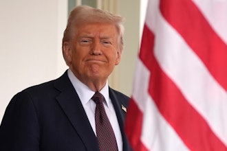 President Donald Trump stands before British Prime Minister Keir Starmer arrives at the White House, Thursday, Feb. 27, 2025, in Washington.