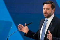 United States Vice-President JD Vance addresses the audience during the Munich Security Conference at the Bayerischer Hof Hotel in Munich, Germany, Friday, Feb. 14, 2025.