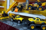 Tonka toys are displayed at the Toy Fair, in New York's Javits Center, Monday, March 3, 2025.