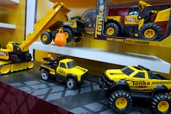 Tonka toys are displayed at the Toy Fair, in New York's Javits Center, Monday, March 3, 2025.