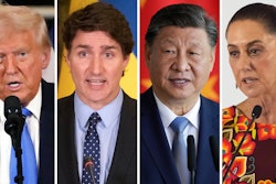 This combination of file photos shows, from left, U.S. President Donald Trump, Canadian Prime Minister Justin Trudeau, China's President Xi Jinping, and Mexico's President Claudia Sheinbaum.