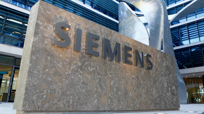 In this June 24, 2016 file photo the logo of German industrial conglomerate Siemens is pictured prior to the opening ceremony at the new headquarters in Munich, Germany.