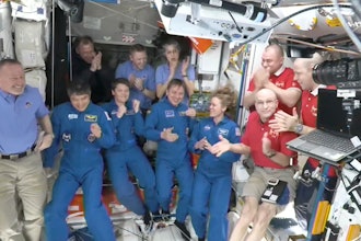 This image made from video by NASA shows astronauts greeting each other after a SpaceX capsule docked with the International Space Station, Sunday, March 16, 2025. Top row from left: Nick Hague, Alexander Gorbunov, Suni Williams, Alexei Ovchinin and Ivan Vagner. Bottom row from left: Butch Wilmore, Takuya Onishi, Anne McClain, Kirill Peskov, Nichole Ayers and Don Pettit.