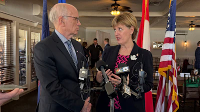 U.S. Sen. Peter Welch, D-Vt., left, and Marie-Claude Bibeau, a Canadian MP representing Compton-Stanstead, at a roundtable event in Newport, Vt., March 18, 2025.