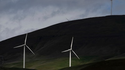 Wind turbines are operate in Goldendale, Wash., on March 27, 2025.