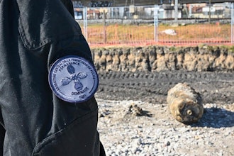 This photo provided by the Paris Police Prefecture shows a huge unexploded World War II-era bomb that caused transportation chaos in Paris, that included the suspension of high-speed rail links with London and Brussels and the closure of a vital road artery in the French capital Friday, March 7, 2025 in Saint-Denis, outside Paris.