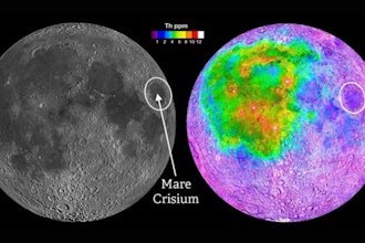 From within the Mare Crisium impact basin, the SwRI-led Lunar Magnetotelluric Sounder (LMS) is making the first geophysical measurements representative of the bulk of the Moon. Most of the Apollo missions landed in the region of linked maria to the west (left image), whose crust was later shown to be compositionally distinct (right image) as exemplified by the concentration of the element thorium. Mare Crisium provides a smooth landing site on the near side of the Moon outside of this anomalous region.