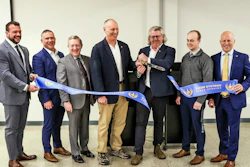Pictured from left to right: Dr. Phil Stracener, X-Bow Director, Global Facility Solutions, Andrew McLain, Roebbelen Vice President, Dr. Phillip Cole, NSWC IHD Energetics Manufacturing Department Head, Ashley Johnson, NSWC IHD Technical Director, Jason Hundley, X-Bow CEO, Michael Beekwilder, Engineer, NSWC IHD, and Mike Bender, X-Bow COO.