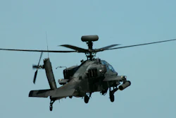 Rear view of an Apache helicopter.