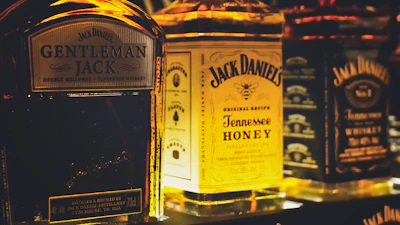 Shelves lined with Jack Daniels Whiskey.