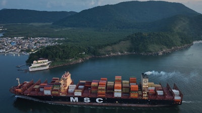 A container ship approaches the port of Santos in Brazil, April 1, 2025.
