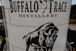 In an aerial view, the flooded Buffalo Trace Distillery is seen on Monday, April 7, 2025, in Frankfort, Ky.