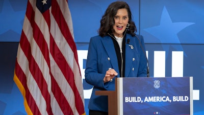 Michigan Gov. Gretchen Whitmer gives a policy speech at an event on Wednesday, April 9, 2025, in Washington.