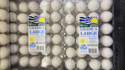Eggs displayed in a grocery store in Carmel, Ind., April 9, 2025.