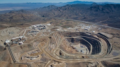 This 2024 photo provided by MP Materials shows an aerial view of the company's mine in Mountain Pass, Calif.