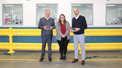 From left: Stäubli Group CEO Gerald Vogt, North American Supply Chain Director Alina Secord, and Executive President Fluid Connectors Lionel Caillat.