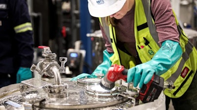 American Battery Technology Company Process Engineer Liz DeMonte at the company’s demonstration lithium hydroxide plant near Reno, Nevada.