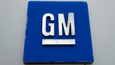 The General Motors logo is displayed at the General Motors Detroit-Hamtramck Assembly plant in Hamtramck, Mich., Jan. 27, 2020.