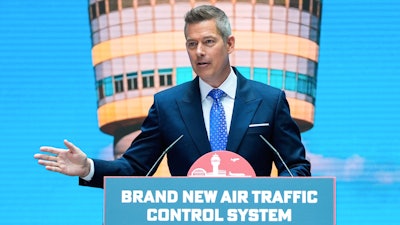 Transportation Secretary Sean Duffy announces a new air traffic control infrastructure plan, Thursday, May 8, 2025, in Washington.