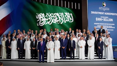 President Donald Trump and Saudi Crown Prince Mohammed bin Salman pose for a photo at the Saudi-U.S. Investment Forum at the King Abdulaziz International Conference Center in Riyadh, Saudi Arabia, Tuesday, May 13, 2025.