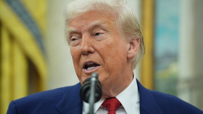 President Donald Trump speaks during a swearing in ceremony for interim U.S. Attorney General for the District of Columbia Jeanine Pirro, Wednesday, May 28, 2025, in Washington.