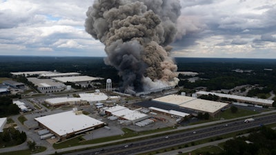 Smoke billows from a fire at the BioLab facility in Conyers, Ga., Sunday, Sept. 29, 2024.