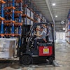 A forklift worker transports goods at a warehouse in San Juan, Puerto Rico, Thursday, May 8, 2025.