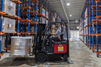 A forklift worker transports goods at a warehouse in San Juan, Puerto Rico, Thursday, May 8, 2025.