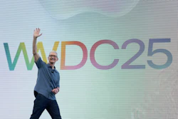 Apple CEO Tim Cook waves to attendees during an event on the Apple campus in Cupertino, Calif., Monday, June 9, 2025.