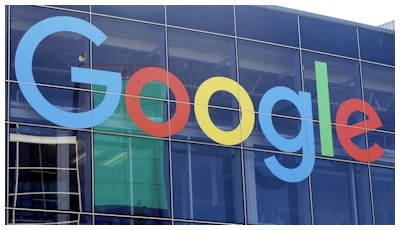 A sign is displayed on a Google building at their campus in Mountain View, Calif., Sept. 24, 2019.