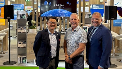 Commerce Director Joe Nguyen; Portal co-founder, CEO and CTO Jeff Thornburg; and Washington state representative Strom Pederson (21st Legislative District) at the 2025 Paris Air Show.