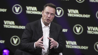 Elon Musk, who owns Twitter, Tesla and SpaceX, speaks at the Vivatech fair Friday, June 16, 2023 in Paris. Vivatech is Europe's biggest startup and tech event.