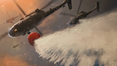 Uncrewed helicopters using ALIAS-developed autonomy drop thousands of gallons of water to help extinguish wildfire.