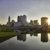 The sunrise in Columbus, Ohio along the Scioto River.