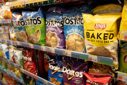 Potato chips are displayed at a store in New York, March 25, 2021.