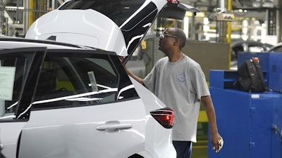 A Ford vehicle is shown on the assembly line at the Ford Louisville Assembly Plant, Monday, Aug. 11, 2025, in Louisville, Ky.