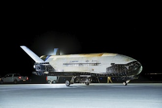 This photo provided by United States Space Force the X-37B Orbital Test Vehicle-7 (OTV-7), the U.S. Space Force's dynamic unmanned spaceplane, successfully deorbited and landed at Vandenberg Space Force Base, Calif., March 7, 2025.