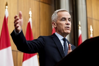 Prime Minister Mark Carney speaks during a news conference at the National Press Theatre in Ottawa, Aug. 22, 2025.