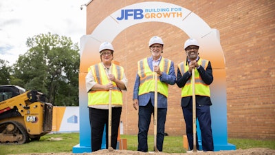 From left, General Mills Chief Innovation, Technology and Quality Officer Lanette Shaffer Werner, Chairman and CEO Jeff Harmening and CFO Kofi Bruce at a groundbreaking ceremony for the expansion of the JFB Technical Center.