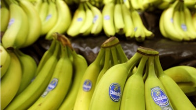 Chiquita brand bananas for sale at a grocery store in Zelienople, Pa., Sept. 10, 2014.