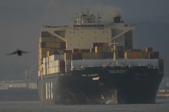 A container ship departs from the port of Santos in Brazil, April 1, 2025.