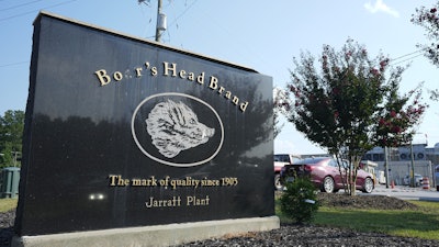 A sign marks the entrance of the Boar's Head processing plant in Jarratt, Va., on Thursday Aug. 29, 2024.
