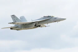 An upgraded SLM F/A-18 Super Hornet departs St. Louis heading back to the U.S. Navy fleet.