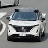In this image made from video provided by Nissan Motor Co., Japanese automaker Nissan's test vehicle featuring an automated driving system packed with artificial intelligence moves on a road in Tokyo on September, 2025.