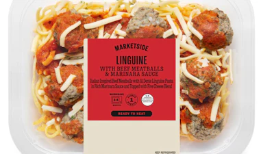 This image provided by U.S. Agriculture Department shows Marketside Linguine with Beef Meatballs & Marinara Sauce.