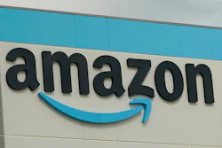 The Amazon logo is pictured at the Amazon Robotic Sorting Fulfillment Center in Madison County, Miss., Aug. 11, 2022.