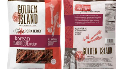 This combination of images provided by the U.S. Department of Agriculture shows packaging for Korean barbecue pork jerky sold at Costco and Sam's Club stores which was recalled because the product may be contaminated with pieces of metal, the USDA said Friday, Oct. 24, 2025.