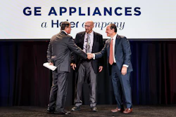 Bill Good, GE Appliances VP of Supply Chain (left); Harry Moser, Reshoring Initiative President (center); Drew Greenblatt, Owner and President; Marlin Steel Wire Products (right).